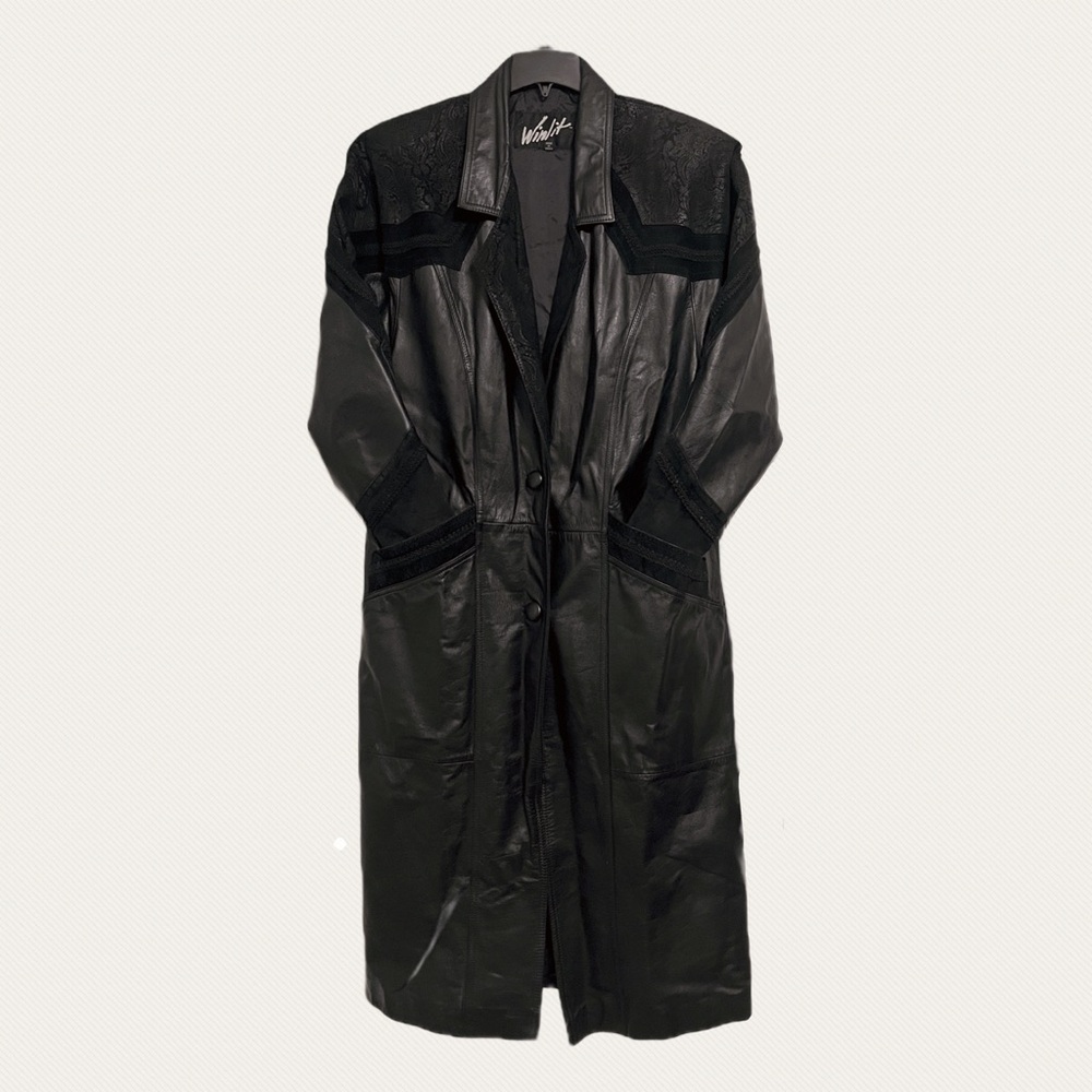 INSANE Vintage Winlit Paisley Fractal Suede and Leather Trench Coat (L)